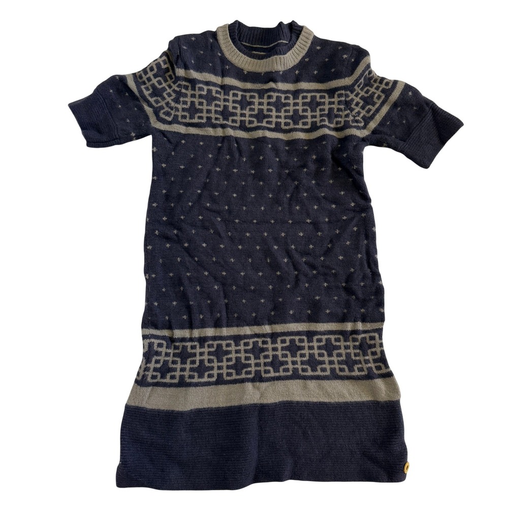 Gentle Fawn Navy Blue Grey Fair Isle Angora Blend Knit Sweater Dress Womens XS